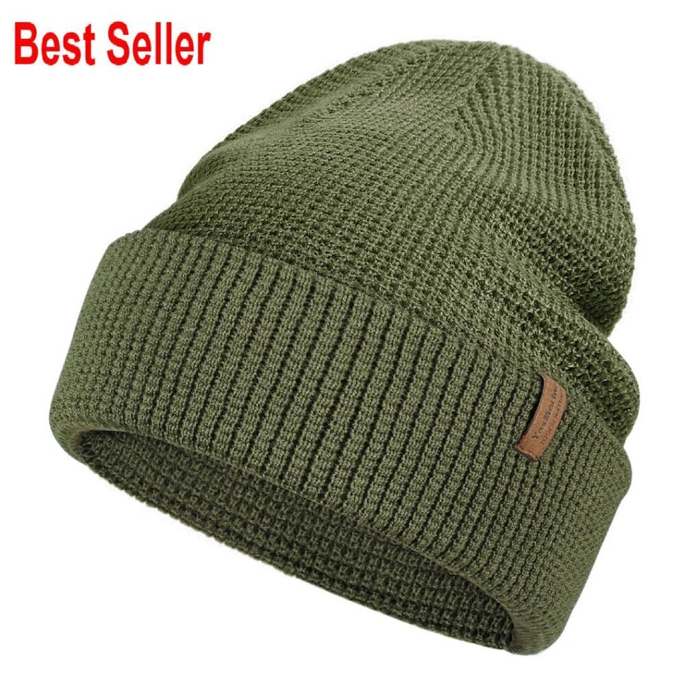 Soft Merino Wool Blend Beanie Slouch Cuffed Winter Hat Unisex